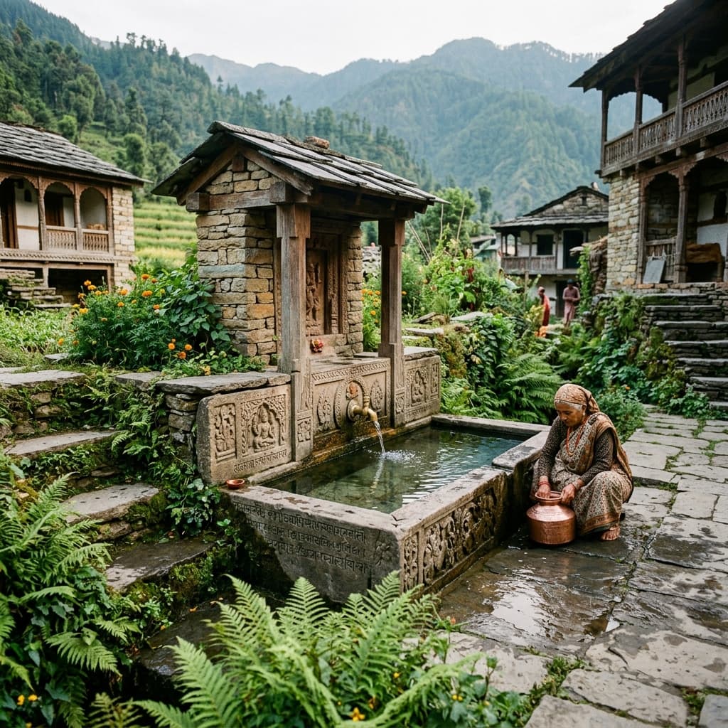 A restored traditional mountain spring (Naula) in Uttarakhand